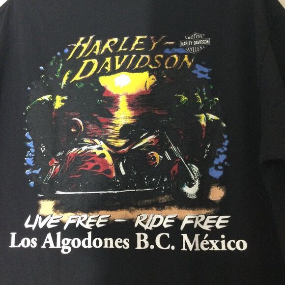 Harley-Davidson T-Shirt Men's 2XL Black Los Algodones Mexico Live Free-Ride Free - Picture 3 of 7